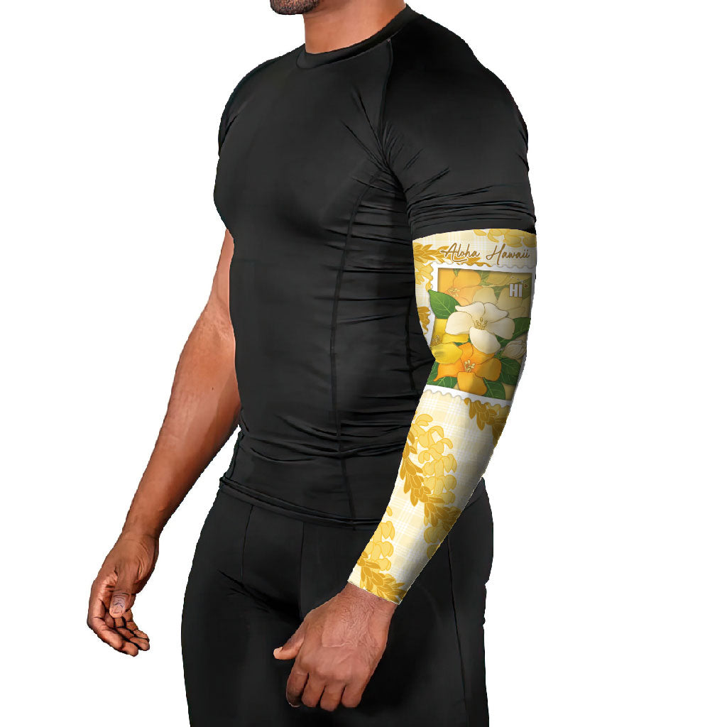 Aloha Hawaii Puakenikeni Arm Sleeves Hawaiian Lei Palaka Motifs Stylized Stamp LT14 - Polynesian Pride
