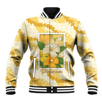 Aloha Hawaii Puakenikeni Baseball Jacket Hawaiian Lei Palaka Motifs Stylized Stamp LT14 Unisex Yellow - Polynesian Pride