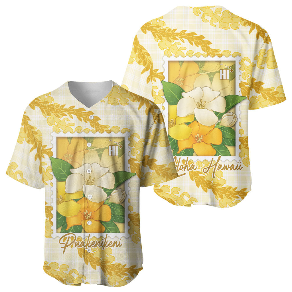 Aloha Hawaii Puakenikeni Baseball Jersey Hawaiian Lei Palaka Motifs Stylized Stamp LT14 - Polynesian Pride
