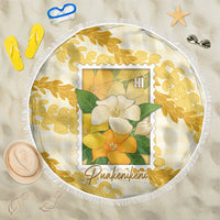 Aloha Hawaii Puakenikeni Beach Blanket Hawaiian Lei Palaka Motifs Stylized Stamp LT14 One Size 150cm Yellow - Polynesian Pride