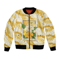 Aloha Hawaii Puakenikeni Bomber Jacket Hawaiian Lei Palaka Motifs Stylized Stamp LT14 Unisex Yellow - Polynesian Pride