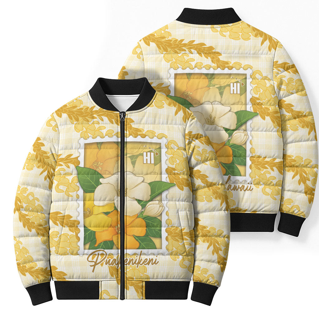 Aloha Hawaii Puakenikeni Bomber Puffer Jacket Hawaiian Lei Palaka Motifs Stylized Stamp LT14 - Polynesian Pride