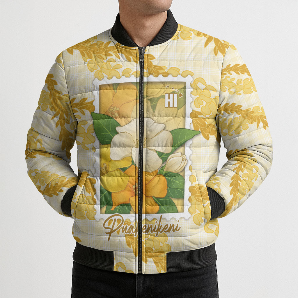 Aloha Hawaii Puakenikeni Bomber Puffer Jacket Hawaiian Lei Palaka Motifs Stylized Stamp LT14 - Polynesian Pride