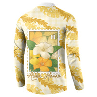 Aloha Hawaii Puakenikeni Button Sweatshirt Hawaiian Lei Palaka Motifs Stylized Stamp LT14 - Polynesian Pride