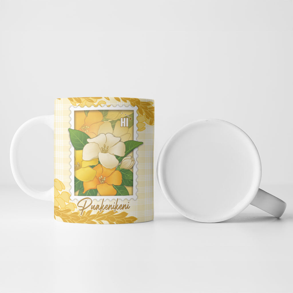 Aloha Hawaii Puakenikeni Ceramic Mug Hawaiian Lei Palaka Motifs Stylized Stamp LT14 - Polynesian Pride