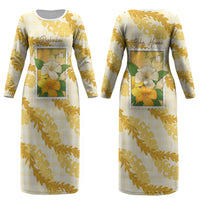 Aloha Hawaii Puakenikeni Couples Matching Long Sleeve Bodycon Dress and Long Sleeve Button Shirt Hawaiian Lei Palaka Motifs Stylized Stamp LT14 - Polynesian Pride