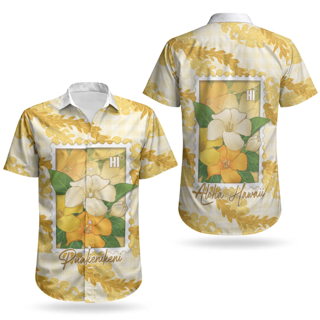 Aloha Hawaii Puakenikeni Couples Matching Off Shoulder Maxi Dress and Hawaiian Shirt Hawaiian Lei Palaka Motifs Stylized Stamp LT14 - Polynesian Pride