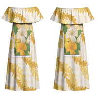 Aloha Hawaii Puakenikeni Couples Matching Off Shoulder Maxi Dress and Hawaiian Shirt Hawaiian Lei Palaka Motifs Stylized Stamp LT14 - Polynesian Pride