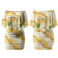 Aloha Hawaii Puakenikeni Couples Matching Off Shoulder Short Dress and Hawaiian Shirt Hawaiian Lei Palaka Motifs Stylized Stamp LT14 - Polynesian Pride