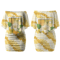 Aloha Hawaii Puakenikeni Couples Matching Off Shoulder Short Dress and Long Sleeve Button Shirt Hawaiian Lei Palaka Motifs Stylized Stamp LT14 - Polynesian Pride
