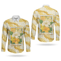 Aloha Hawaii Puakenikeni Couples Matching Off The Shoulder Long Sleeve Dress and Long Sleeve Button Shirt Hawaiian Lei Palaka Motifs Stylized Stamp LT14 - Polynesian Pride