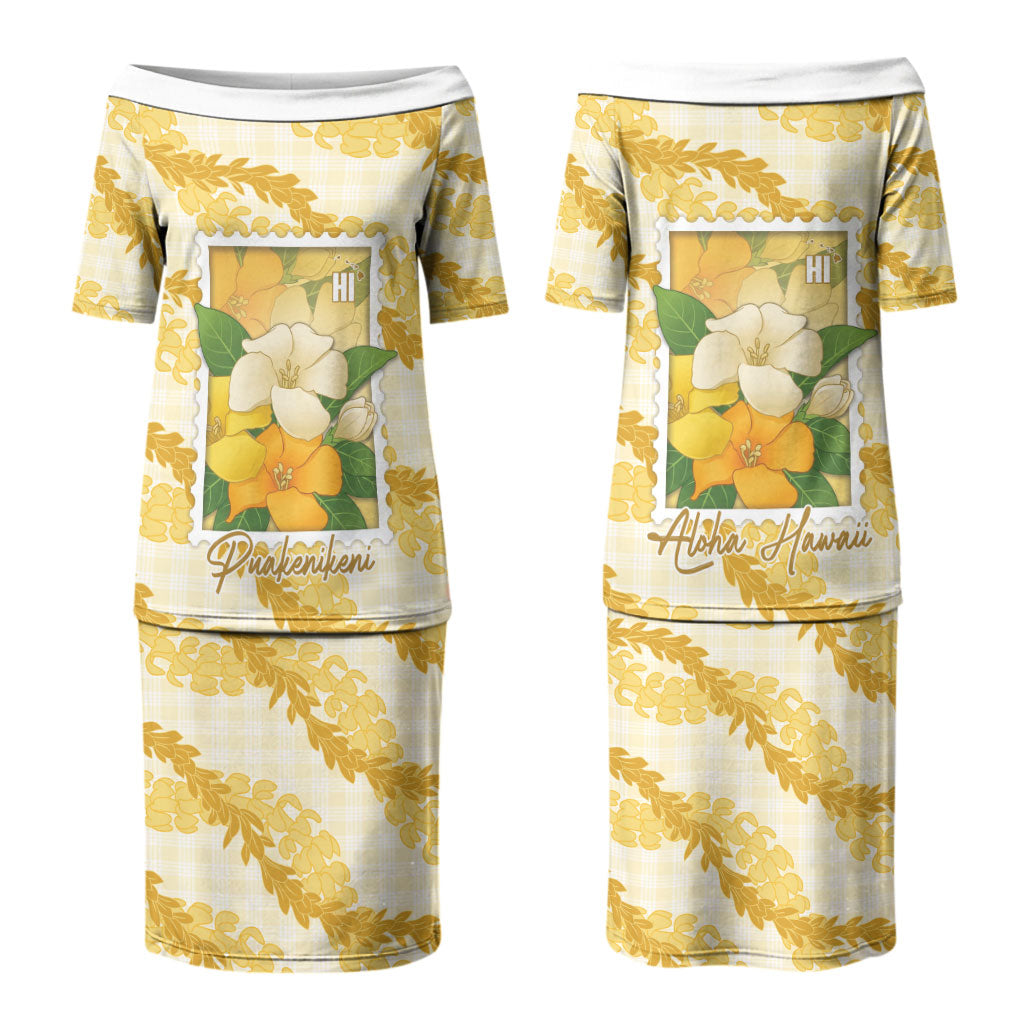 Aloha Hawaii Puakenikeni Couples Matching Puletasi and Hawaiian Shirt Hawaiian Lei Palaka Motifs Stylized Stamp LT14 - Polynesian Pride