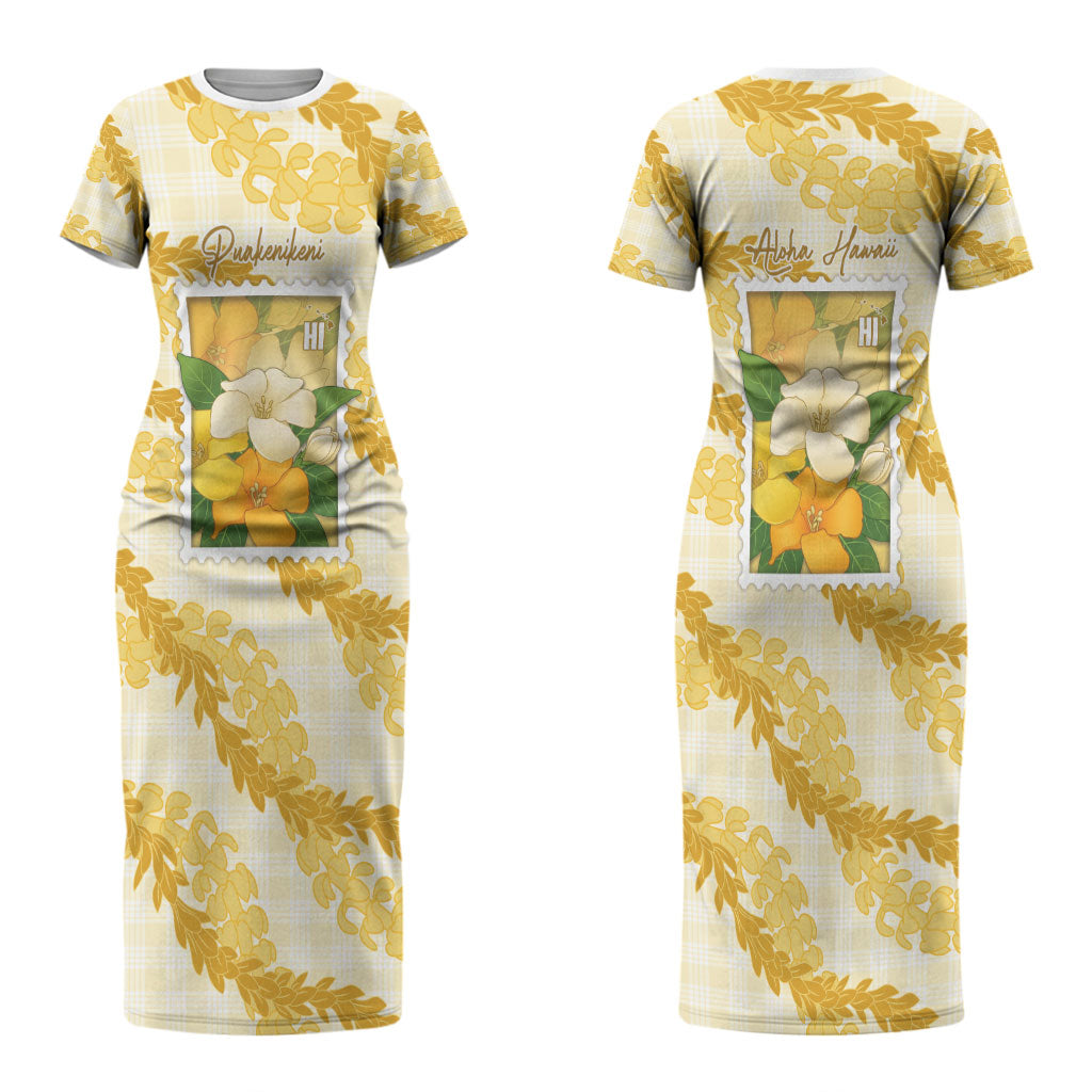 Aloha Hawaii Puakenikeni Couples Matching Short Sleeve Bodycon Dress and Long Sleeve Button Shirt Hawaiian Lei Palaka Motifs Stylized Stamp LT14 - Polynesian Pride