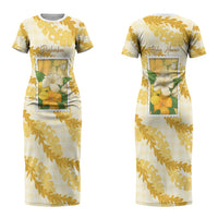 Aloha Hawaii Puakenikeni Couples Matching Short Sleeve Bodycon Dress and Long Sleeve Button Shirt Hawaiian Lei Palaka Motifs Stylized Stamp LT14 - Polynesian Pride