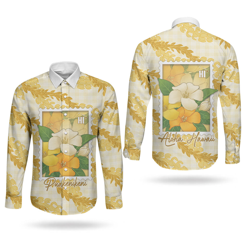 Aloha Hawaii Puakenikeni Couples Matching Summer Maxi Dress and Long Sleeve Button Shirt Hawaiian Lei Palaka Motifs Stylized Stamp LT14 - Polynesian Pride