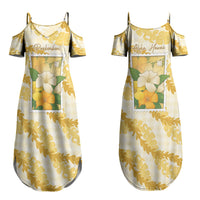 Aloha Hawaii Puakenikeni Couples Matching Summer Maxi Dress and Long Sleeve Button Shirt Hawaiian Lei Palaka Motifs Stylized Stamp LT14 - Polynesian Pride