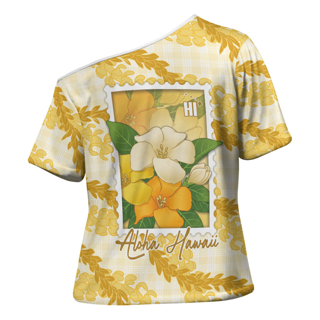Aloha Hawaii Puakenikeni Cross Shoulder Shirt Hawaiian Lei Palaka Motifs Stylized Stamp LT14 - Polynesian Pride