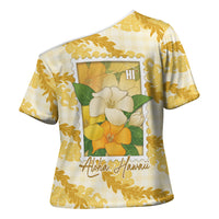 Aloha Hawaii Puakenikeni Cross Shoulder Shirt Hawaiian Lei Palaka Motifs Stylized Stamp LT14 - Polynesian Pride