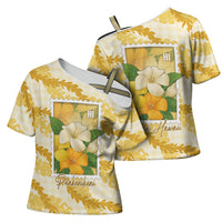 Aloha Hawaii Puakenikeni Cross Shoulder Shirt Hawaiian Lei Palaka Motifs Stylized Stamp LT14 - Polynesian Pride