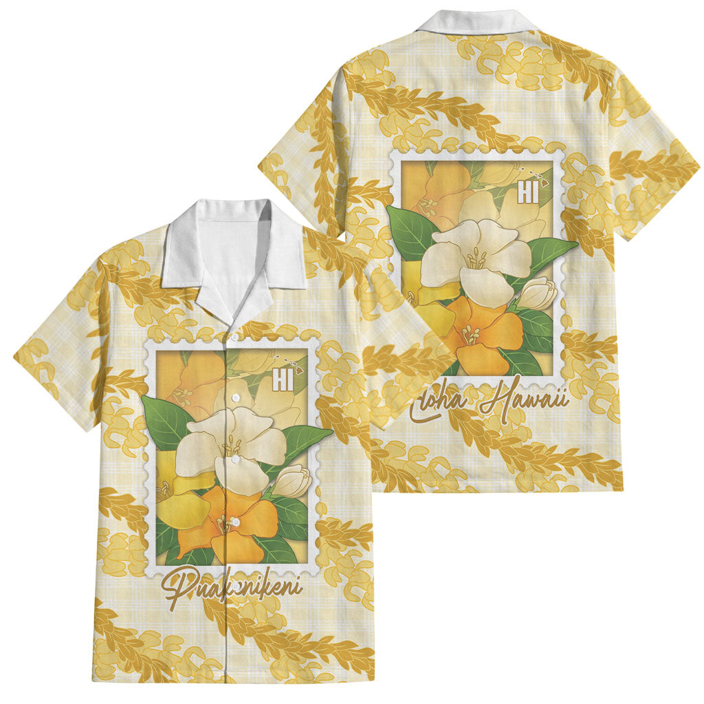 Aloha Hawaii Puakenikeni Family Matching Short Sleeve Bodycon Dress and Hawaiian Shirt Hawaiian Lei Palaka Motifs Stylized Stamp LT14 Dad's Shirt - Short Sleeve Yellow - Polynesian Pride
