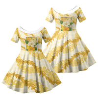 Aloha Hawaii Puakenikeni Family Matching Short Sleeve Bodycon Dress and Hawaiian Shirt Hawaiian Lei Palaka Motifs Stylized Stamp LT14 Daughter's Dress Yellow - Polynesian Pride