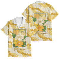 Aloha Hawaii Puakenikeni Family Matching Summer Maxi Dress and Hawaiian Shirt Hawaiian Lei Palaka Motifs Stylized Stamp LT14 Dad's Shirt - Short Sleeve Yellow - Polynesian Pride