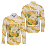 Aloha Hawaii Puakenikeni Family Matching Summer Maxi Dress and Hawaiian Shirt Hawaiian Lei Palaka Motifs Stylized Stamp LT14 Dad's Shirt - Long Sleeve Yellow - Polynesian Pride