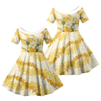 Aloha Hawaii Puakenikeni Family Matching Summer Maxi Dress and Hawaiian Shirt Hawaiian Lei Palaka Motifs Stylized Stamp LT14 Daughter's Dress Yellow - Polynesian Pride