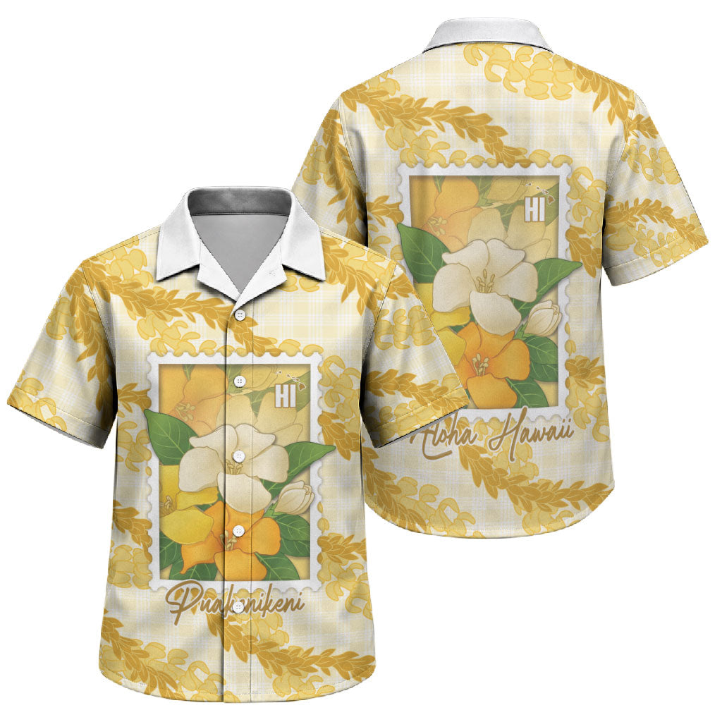 Aloha Hawaii Puakenikeni Family Matching Summer Maxi Dress and Hawaiian Shirt Hawaiian Lei Palaka Motifs Stylized Stamp LT14 Son's Shirt Yellow - Polynesian Pride
