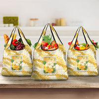 Aloha Hawaii Puakenikeni Grocery Bag Hawaiian Lei Palaka Motifs Stylized Stamp LT14 3-pack One Size Yellow - Polynesian Pride
