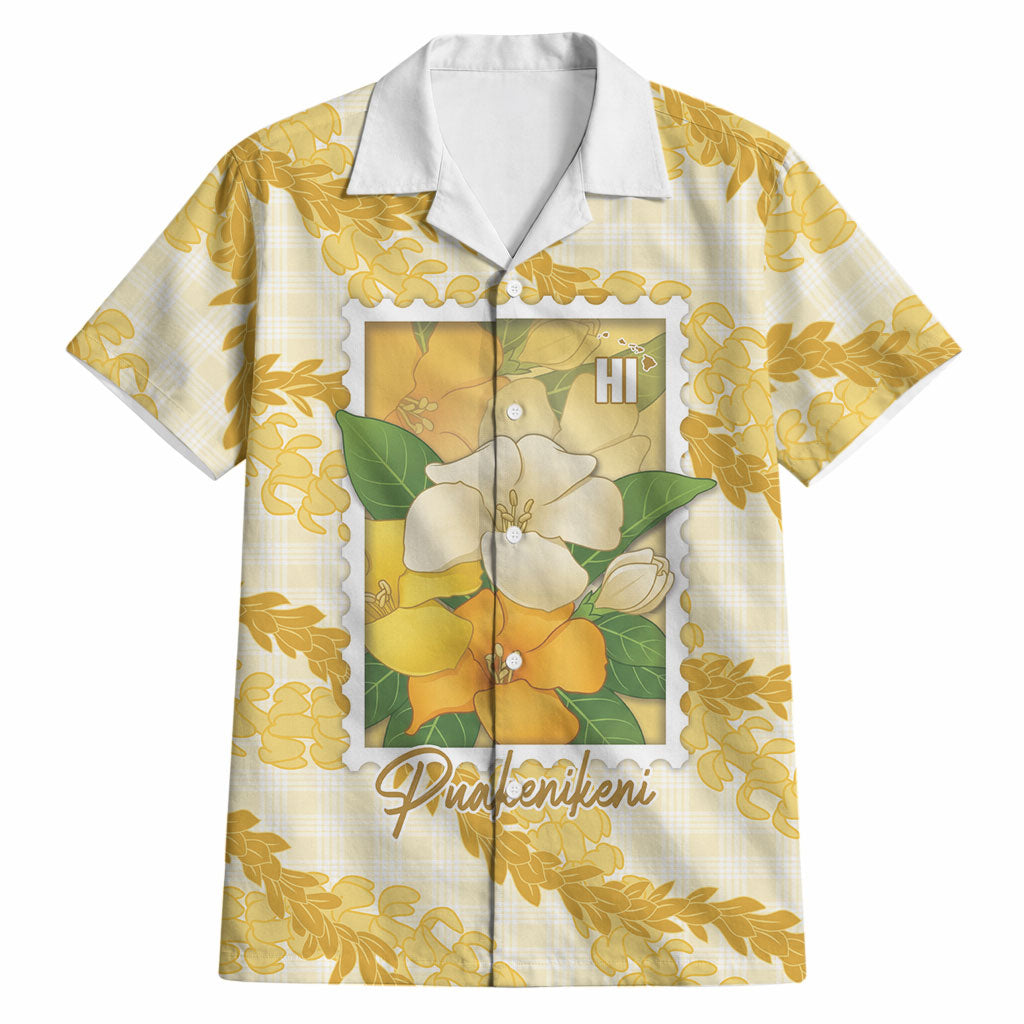 Aloha Hawaii Puakenikeni Hawaiian Shirt Hawaiian Lei Palaka Motifs Stylized Stamp LT14 Yellow - Polynesian Pride