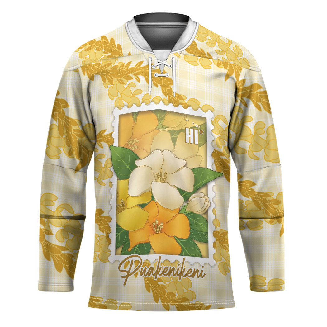 Aloha Hawaii Puakenikeni Hockey Jersey Hawaiian Lei Palaka Motifs Stylized Stamp LT14 Unisex Yellow - Polynesian Pride