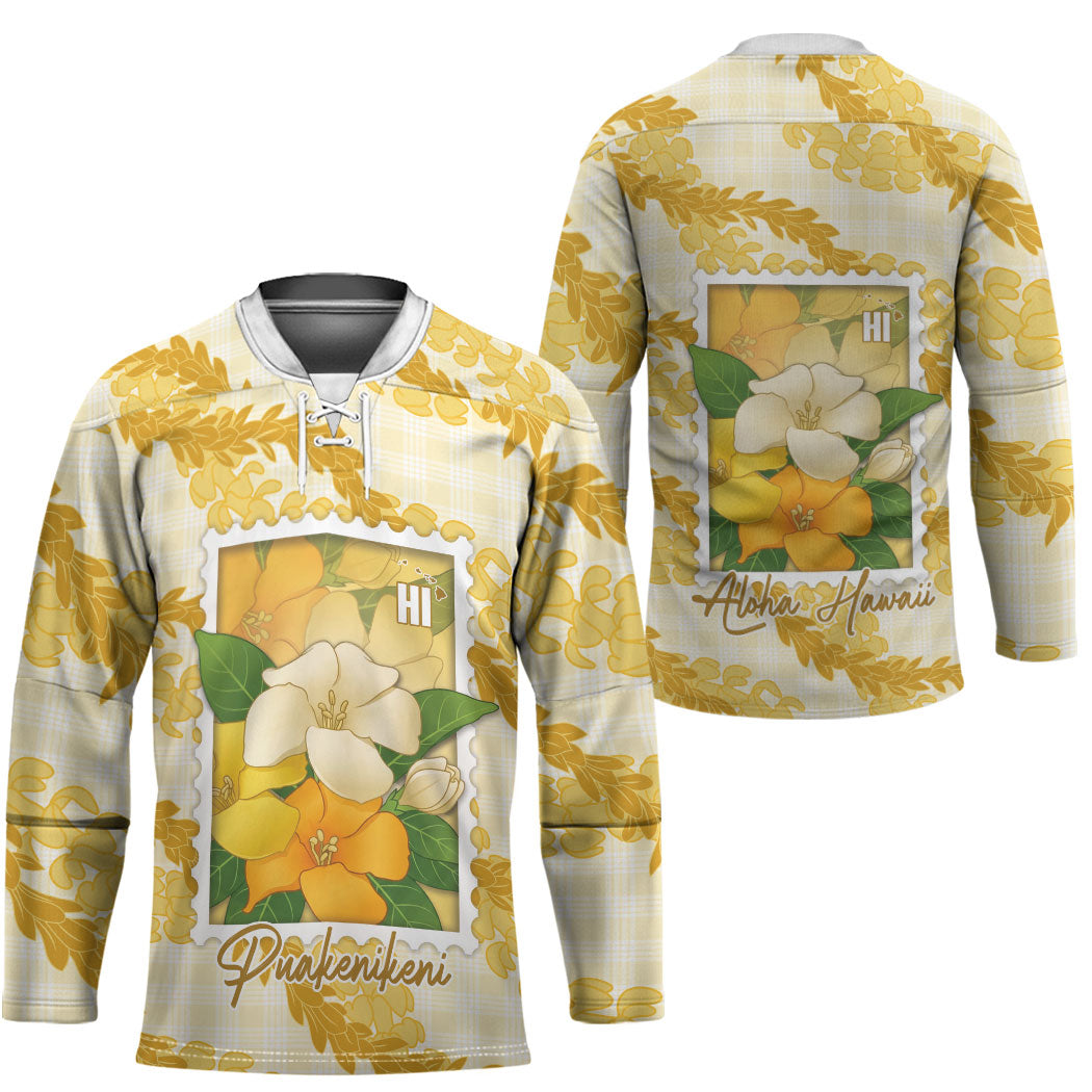 Aloha Hawaii Puakenikeni Hockey Jersey Hawaiian Lei Palaka Motifs Stylized Stamp LT14 - Polynesian Pride