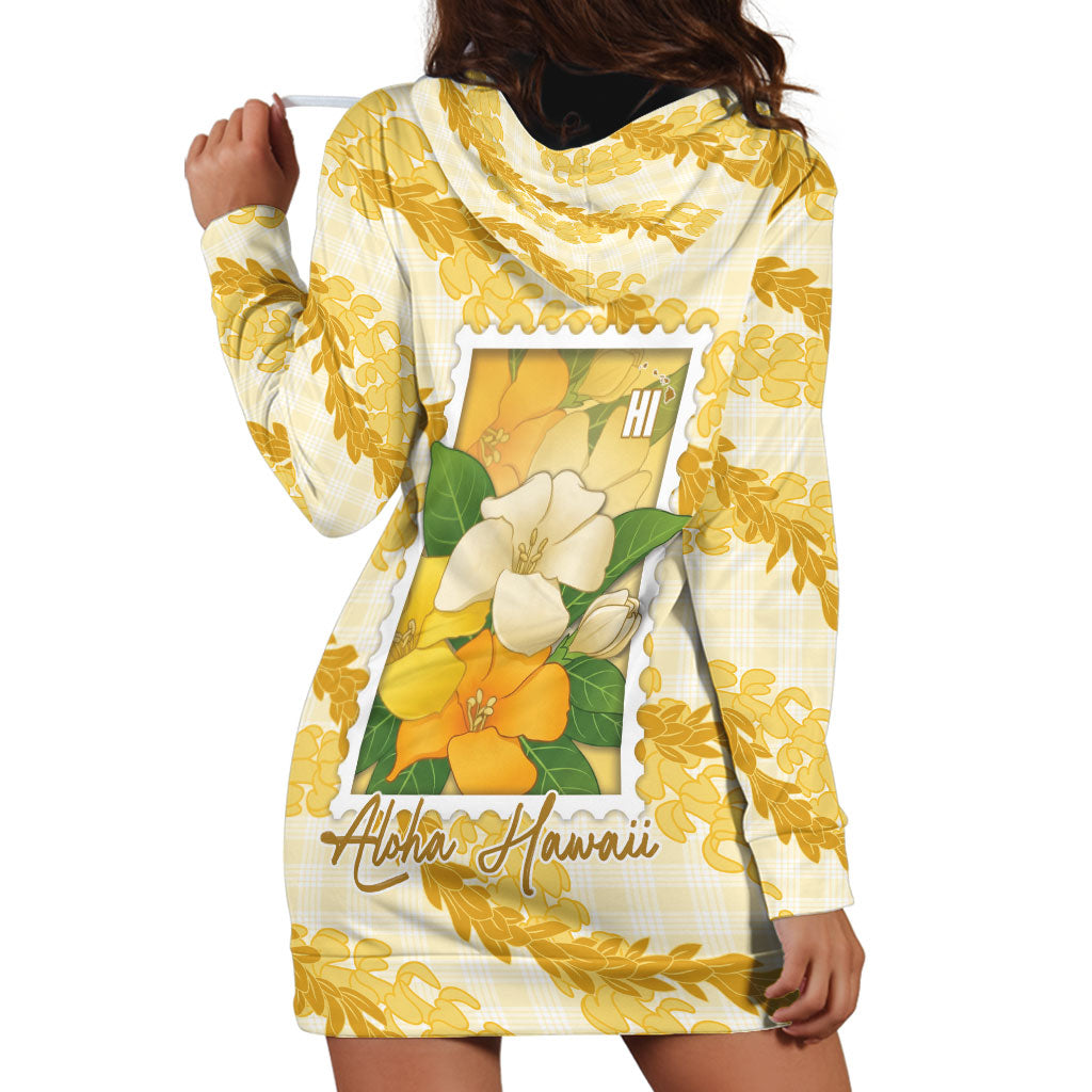 Aloha Hawaii Puakenikeni Hoodie Dress Hawaiian Lei Palaka Motifs Stylized Stamp LT14 - Polynesian Pride