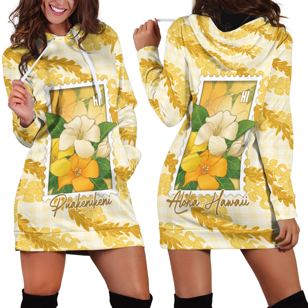 Aloha Hawaii Puakenikeni Hoodie Dress Hawaiian Lei Palaka Motifs Stylized Stamp LT14 - Polynesian Pride