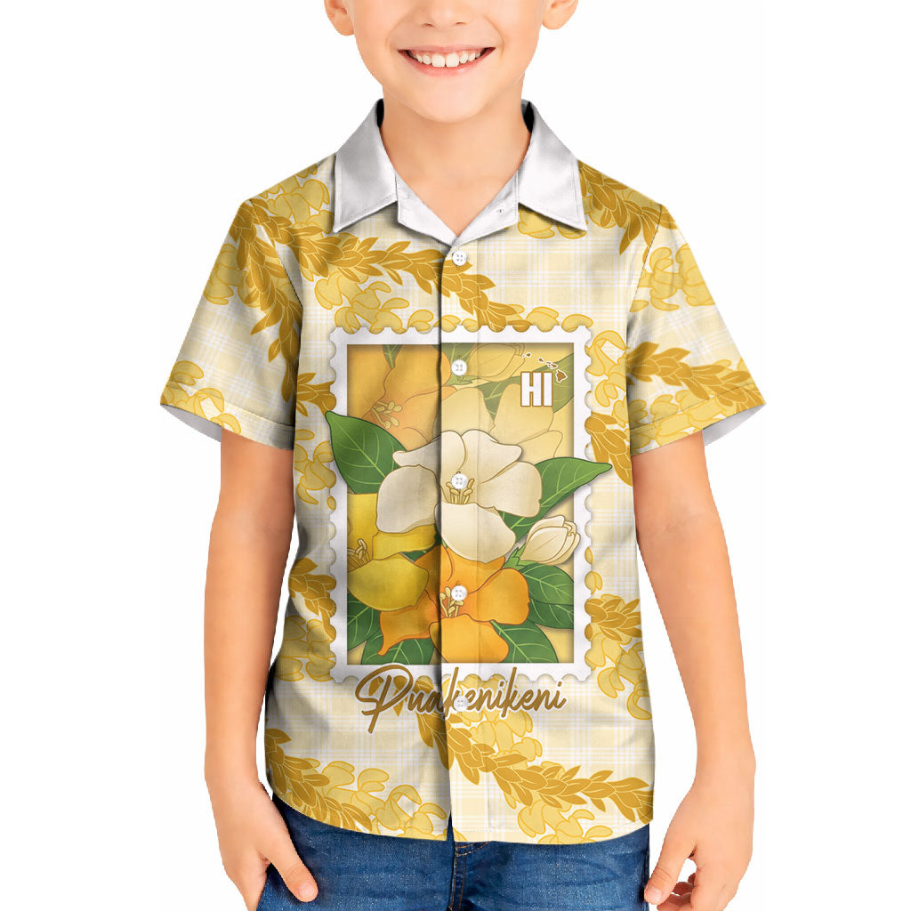 Aloha Hawaii Puakenikeni Kid Hawaiian Shirt Hawaiian Lei Palaka Motifs Stylized Stamp LT14 Kid Yellow - Polynesian Pride