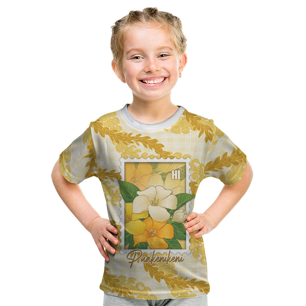 Aloha Hawaii Puakenikeni Kid T Shirt Hawaiian Lei Palaka Motifs Stylized Stamp LT14 Yellow - Polynesian Pride