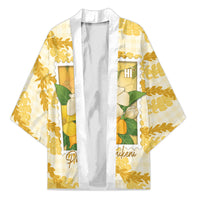Aloha Hawaii Puakenikeni Kimono Hawaiian Lei Palaka Motifs Stylized Stamp LT14 Unisex Yellow - Polynesian Pride