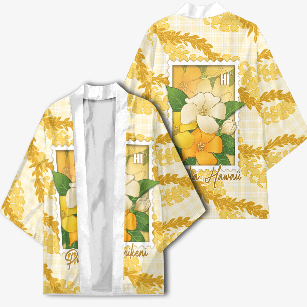 Aloha Hawaii Puakenikeni Kimono Hawaiian Lei Palaka Motifs Stylized Stamp LT14 - Polynesian Pride