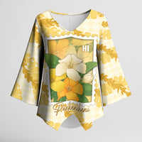 Aloha Hawaii Puakenikeni Kimono Sleeve Blouse Hawaiian Lei Palaka Motifs Stylized Stamp LT14 Female Yellow - Polynesian Pride