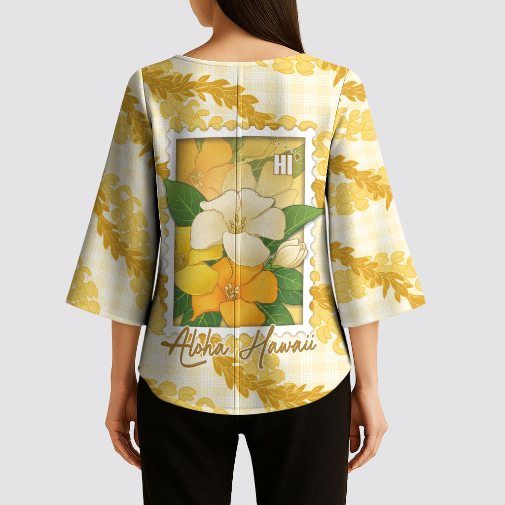 Aloha Hawaii Puakenikeni Kimono Sleeve Blouse Hawaiian Lei Palaka Motifs Stylized Stamp LT14 - Polynesian Pride
