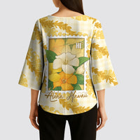 Aloha Hawaii Puakenikeni Kimono Sleeve Blouse Hawaiian Lei Palaka Motifs Stylized Stamp LT14 - Polynesian Pride
