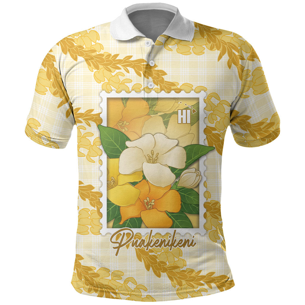 Aloha Hawaii Puakenikeni Polo Shirt Hawaiian Lei Palaka Motifs Stylized Stamp LT14 Yellow - Polynesian Pride