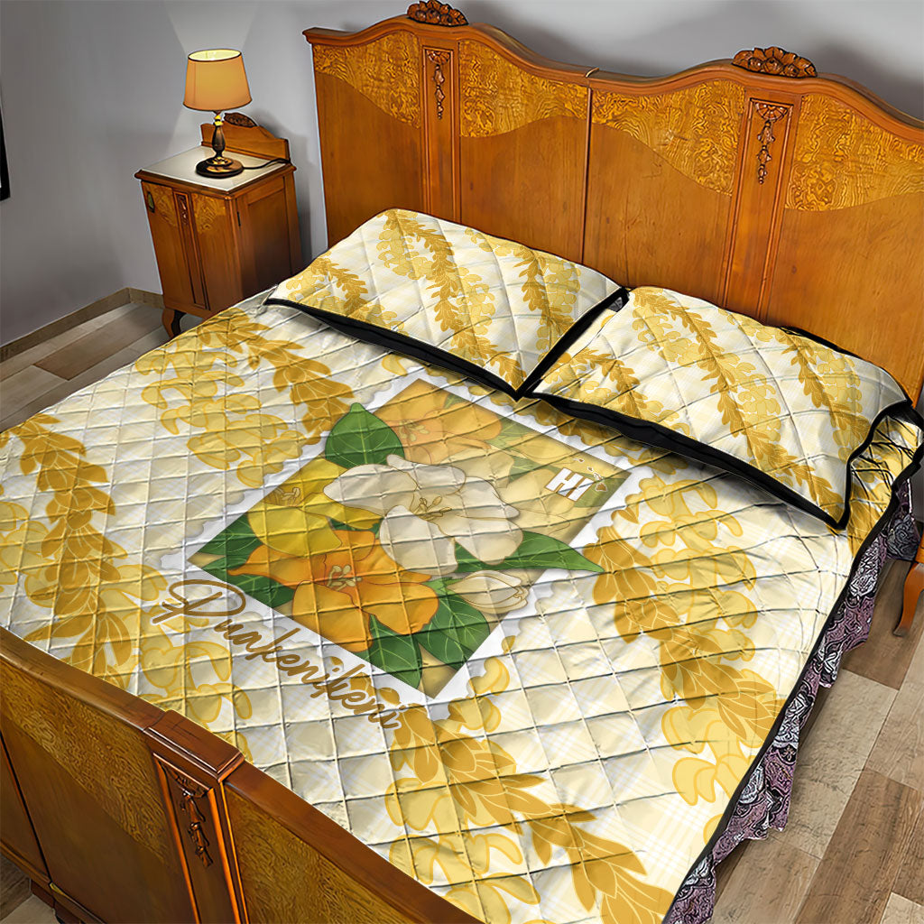 Aloha Hawaii Puakenikeni Quilt Bed Set Hawaiian Lei Palaka Motifs Stylized Stamp LT14 - Polynesian Pride