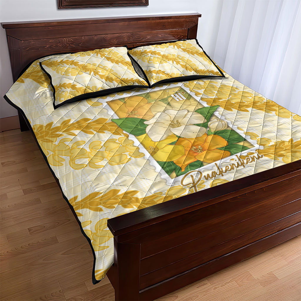 Aloha Hawaii Puakenikeni Quilt Bed Set Hawaiian Lei Palaka Motifs Stylized Stamp LT14 - Polynesian Pride