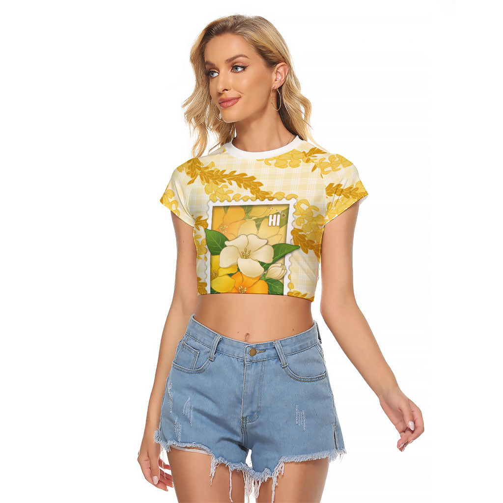 Aloha Hawaii Puakenikeni Raglan Cropped T Shirt Hawaiian Lei Palaka Motifs Stylized Stamp