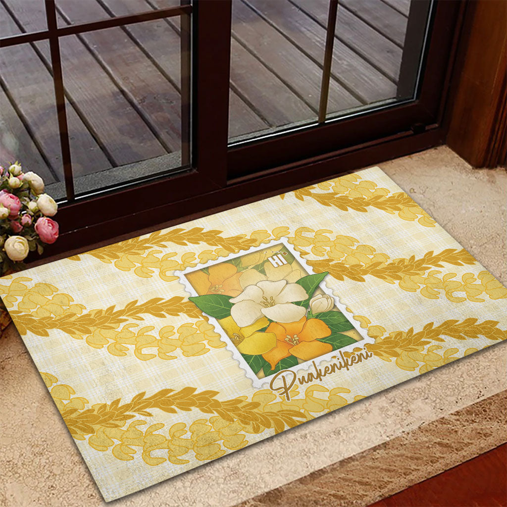 Aloha Hawaii Puakenikeni Rubber Doormat Hawaiian Lei Palaka Motifs Stylized Stamp LT14 - Polynesian Pride