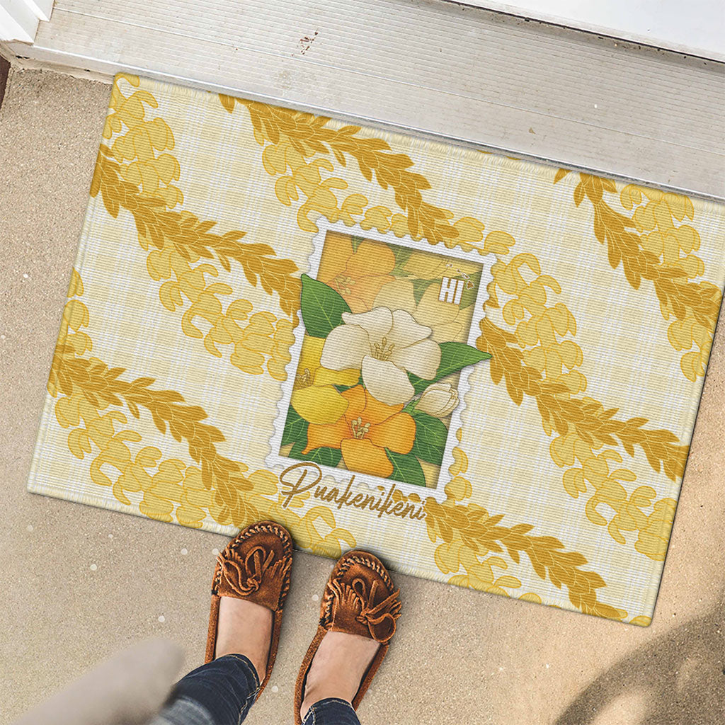 Aloha Hawaii Puakenikeni Rubber Doormat Hawaiian Lei Palaka Motifs Stylized Stamp LT14 - Polynesian Pride