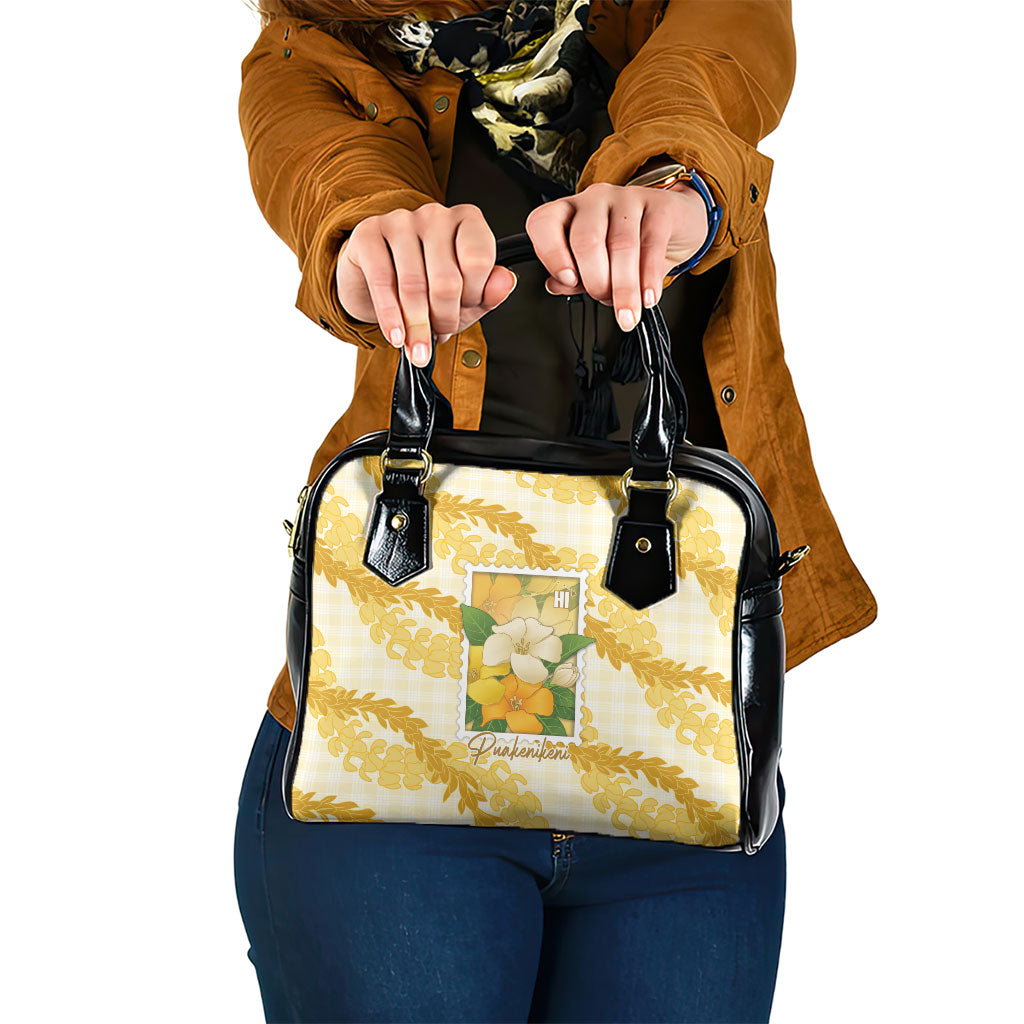 Aloha Hawaii Puakenikeni Shoulder Handbag Hawaiian Lei Palaka Motifs Stylized Stamp LT14 One Size Yellow - Polynesian Pride