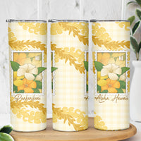 Aloha Hawaii Puakenikeni Skinny Tumbler Hawaiian Lei Palaka Motifs Stylized Stamp LT14 - Polynesian Pride
